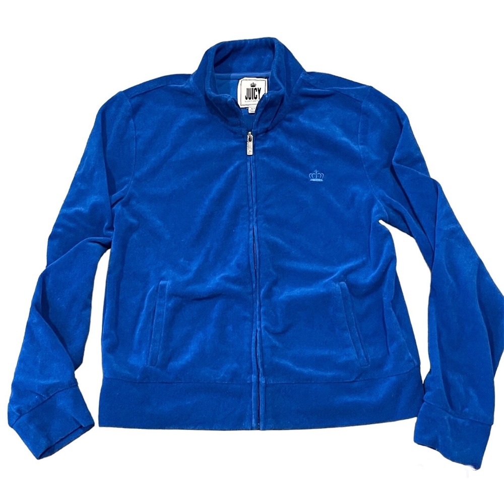 Y2K Juicy Couture Track Jacket Medium Blue Zip French Terry Crown